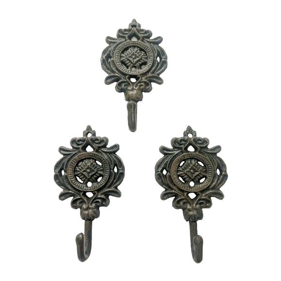 1 (One) Antique Cast Iron Wall Hook Brown Decorative Coat Hat Towel Hanging Vtg - Picture 1 of 3